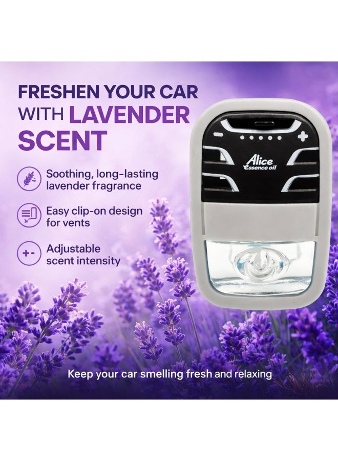 أليس معطر جو للسيارة من أليس إيسنس بزيت اللافندر، معطر هواء للسيارة يوضع على فتحة التهوية، برائحة اللافندر المهدئة تدوم طويلاً ومزيل للروائح الكريهة، موزع عطر للسيارة قابل للتعديل وسهل التركيب، آمن ضد التسرب ومنخفض السمية، علاج عطري - عبوة برائحة اللافندر. - Image 5